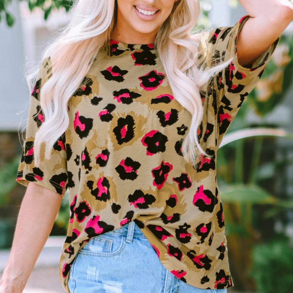 Brown Boyfriend Leopard Print Loose T Shirt